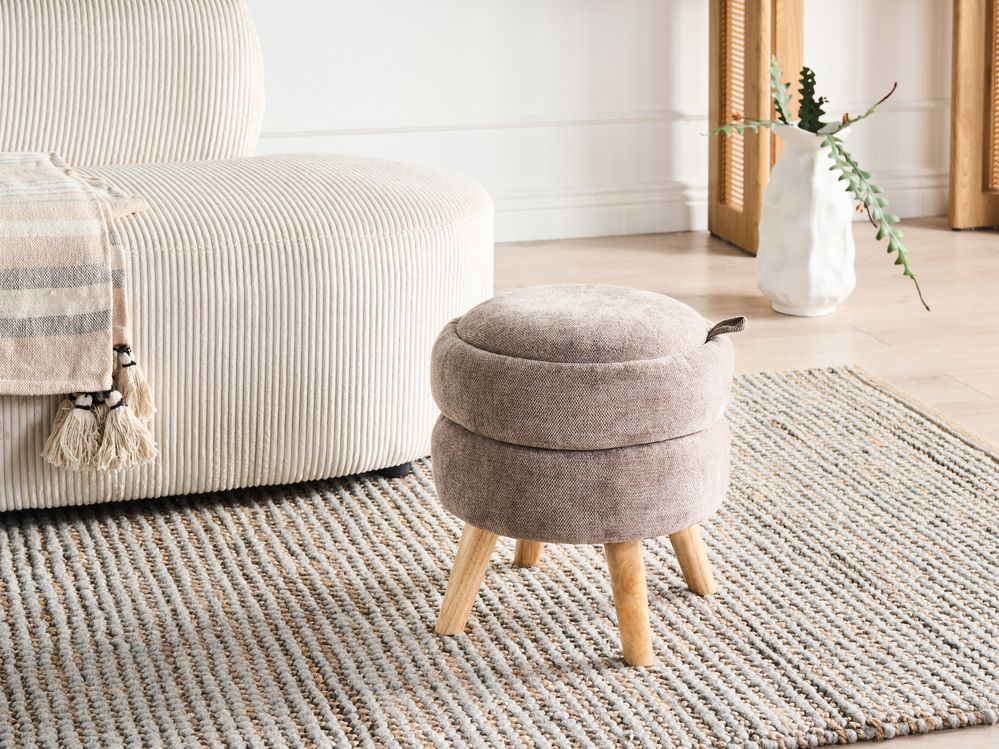 Pouf mit Stauraum HAWLEY Chenillegewebe Taupe
