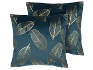 Dekokissen 2er Set FREESIA 45 x 45 cm Samtstoff Blaugrün Pflanzenmuster_805477