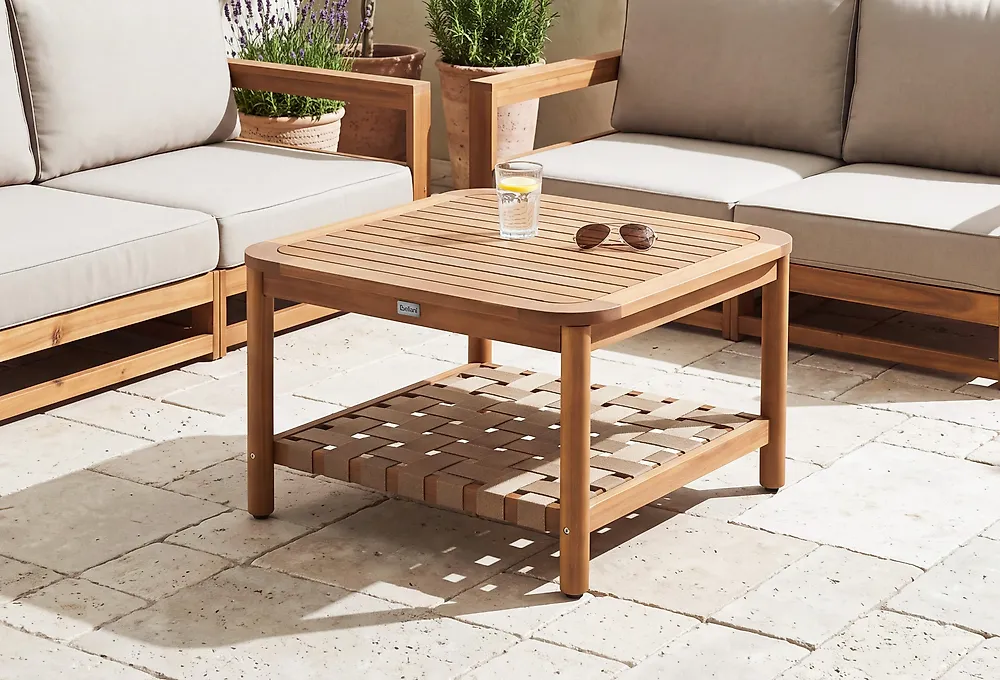 Outdoor Couchtisch mit Ablage MILZANO 70 cm 70 cm Akazienholz Braun
