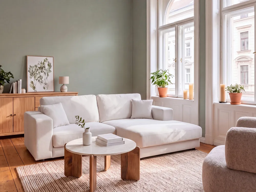 Ecksofa 3-Sitzer LOFOTEN Stoff Cremeweiß linksseitig