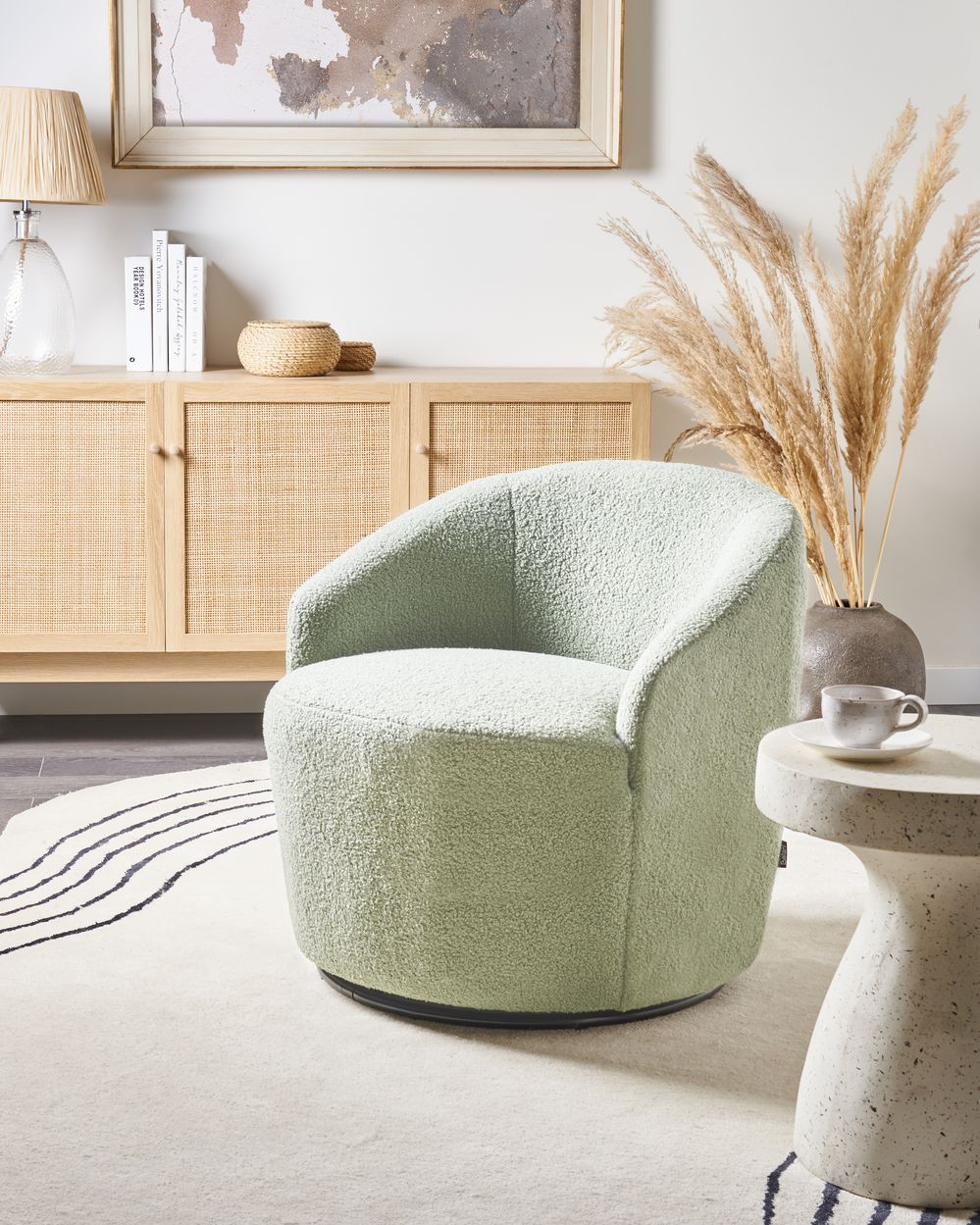 Draaifauteuil DAVIK Bouclé Lichtgroen