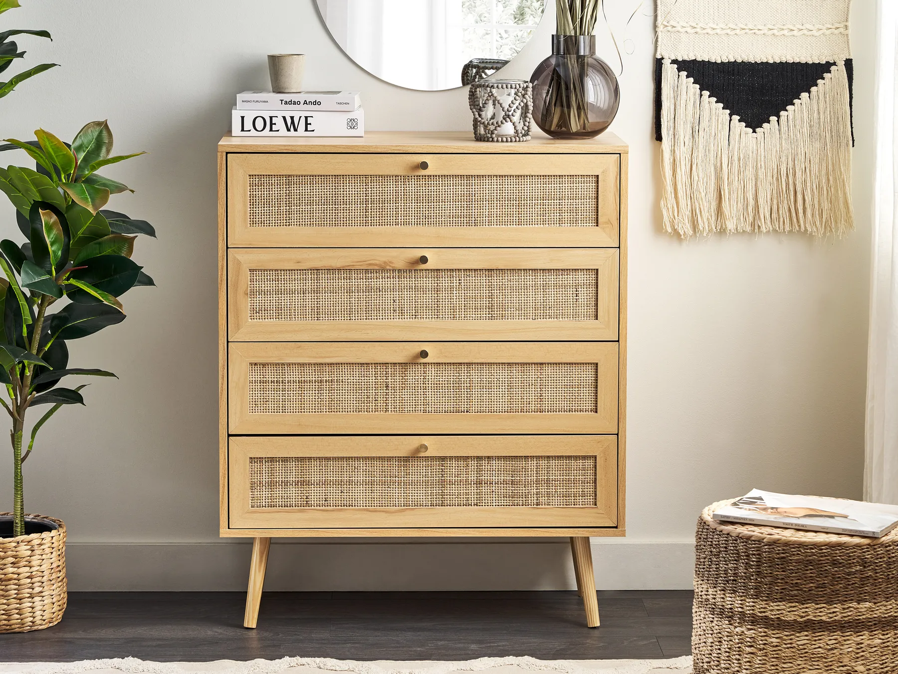Kommode mit 4 Schubladen PEROTE Rattan Hellbraun_841304