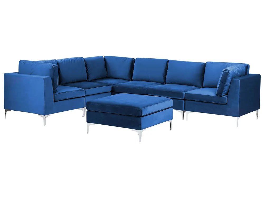 Modul Ecksofa 6-Sitzer EVJA mit Ottomane Samtstoff Marineblau rechtsseitig