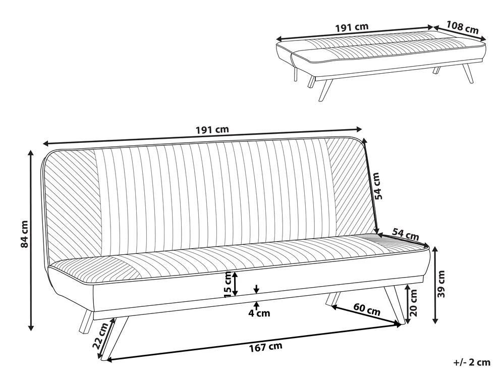 Sofa Bed 2 Seater KALFAFEL Fabric Grey_1009435