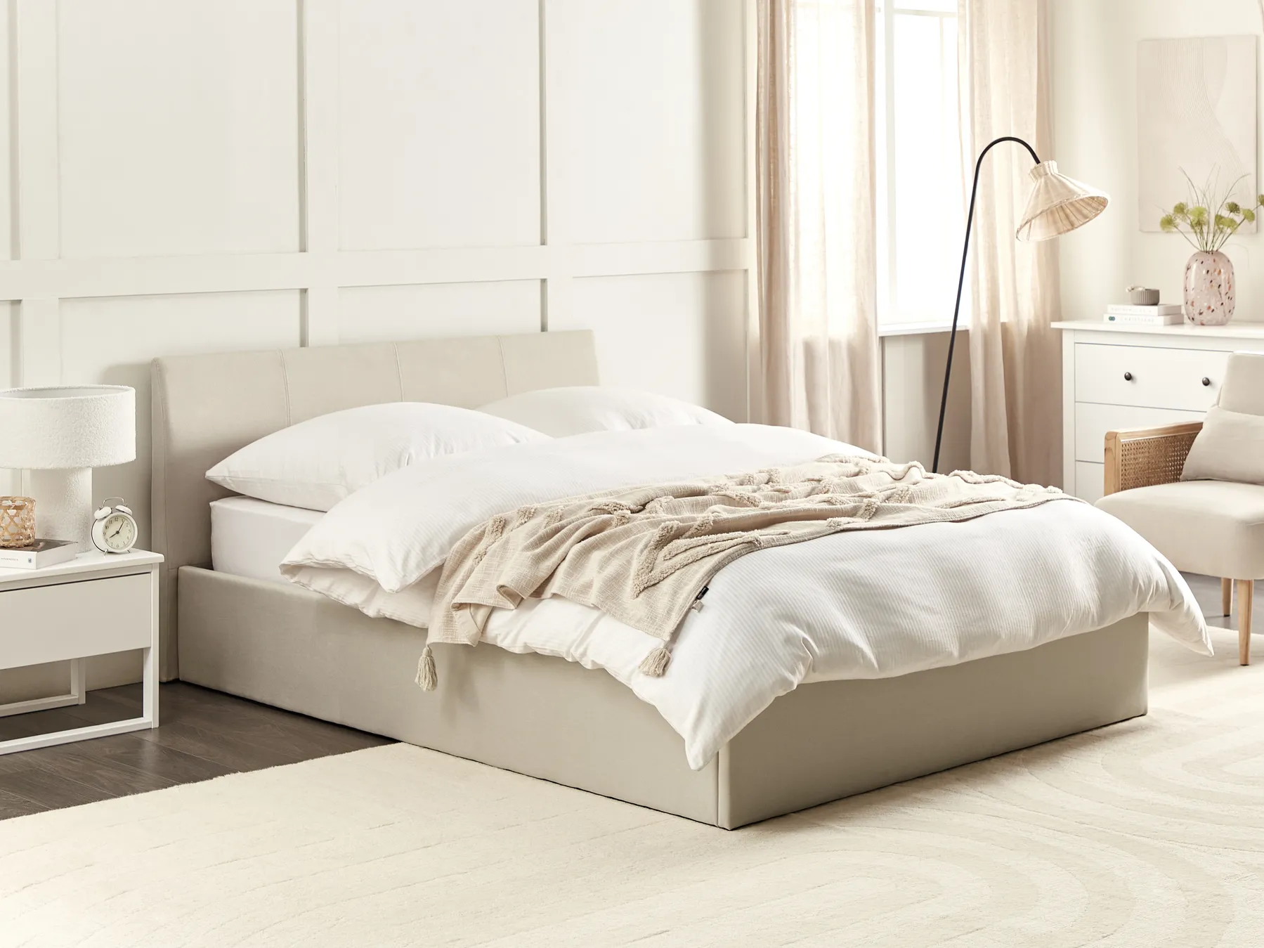 Bett mit Stauraum ORBEY Stoff Hellbeige 140 x 200 cm_906912