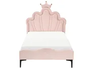 Kinderbett Krone Samtstoff RUBIAN 90 x 200 cm mit LED-Beleuchtung Rosa_962158