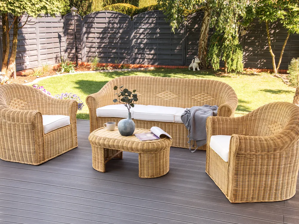 Lounge Set mit Tisch 5-Sitzer LIVADEIA Rattan Naturfarben_920163