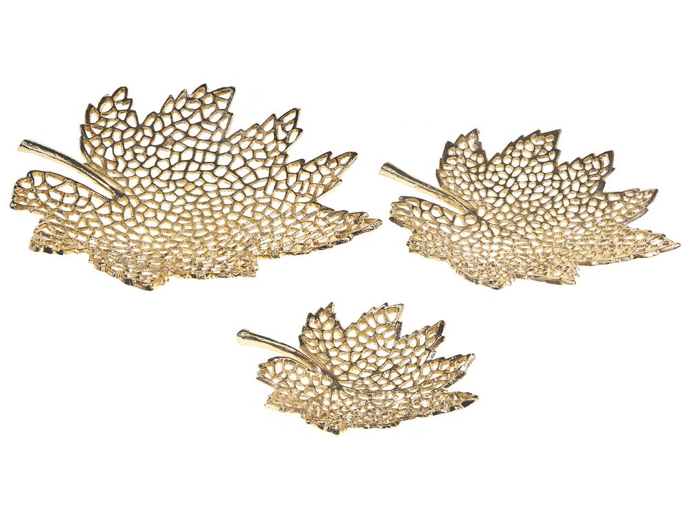 Set of 3 Trinket Dishes Leaf PEMALI Metal Gold