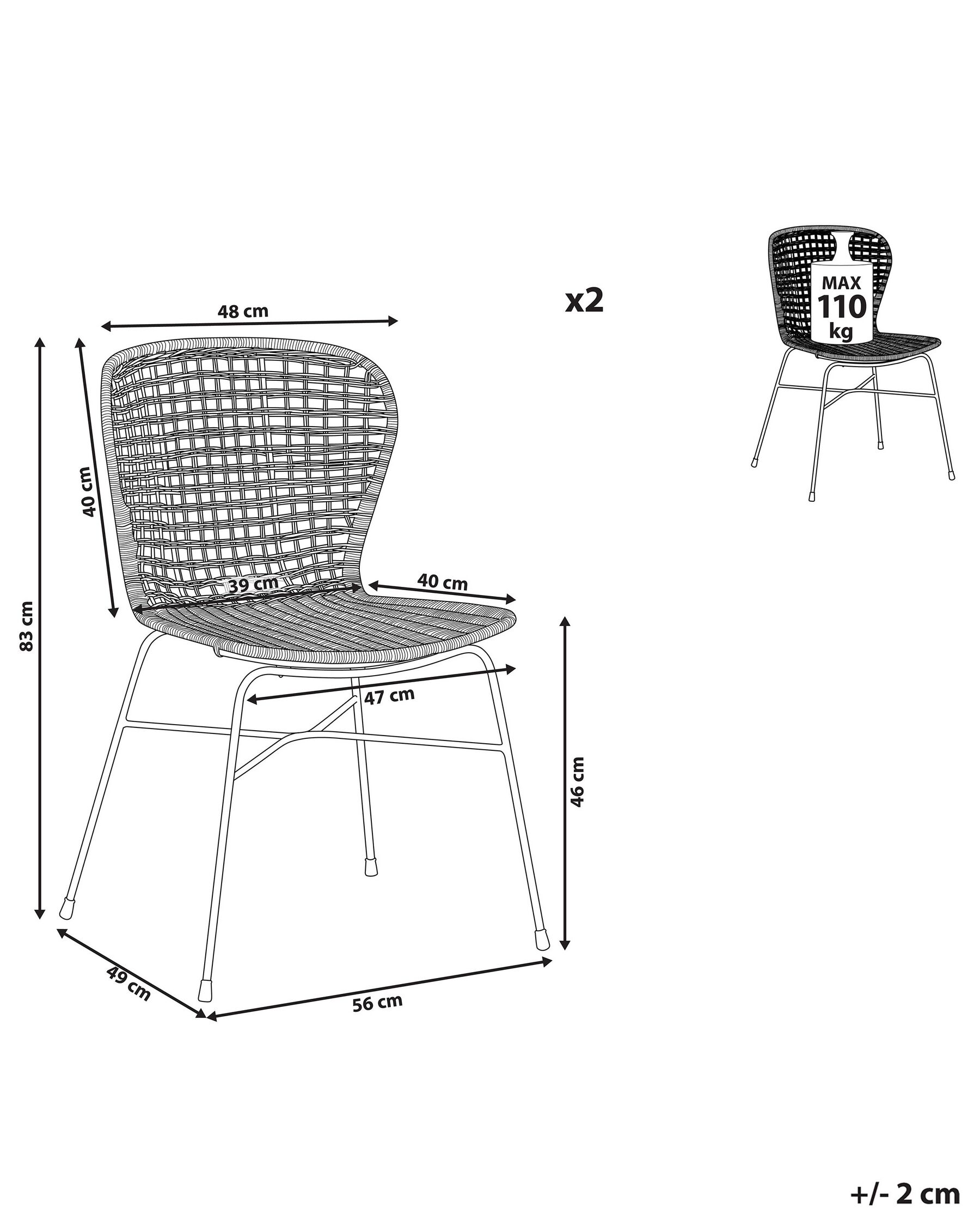 Set of 2 Dining Chairs ELFROS Rattan Natural_805378