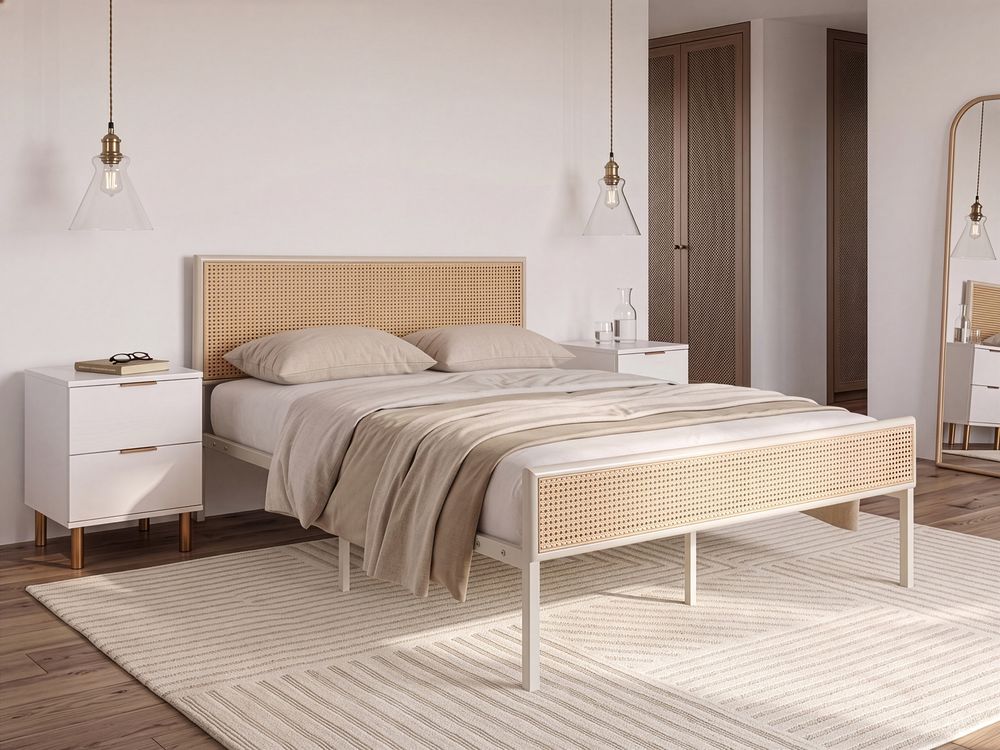 Bed PE Rattan AVANTON 140 x 200 cm (EU Double) Beige