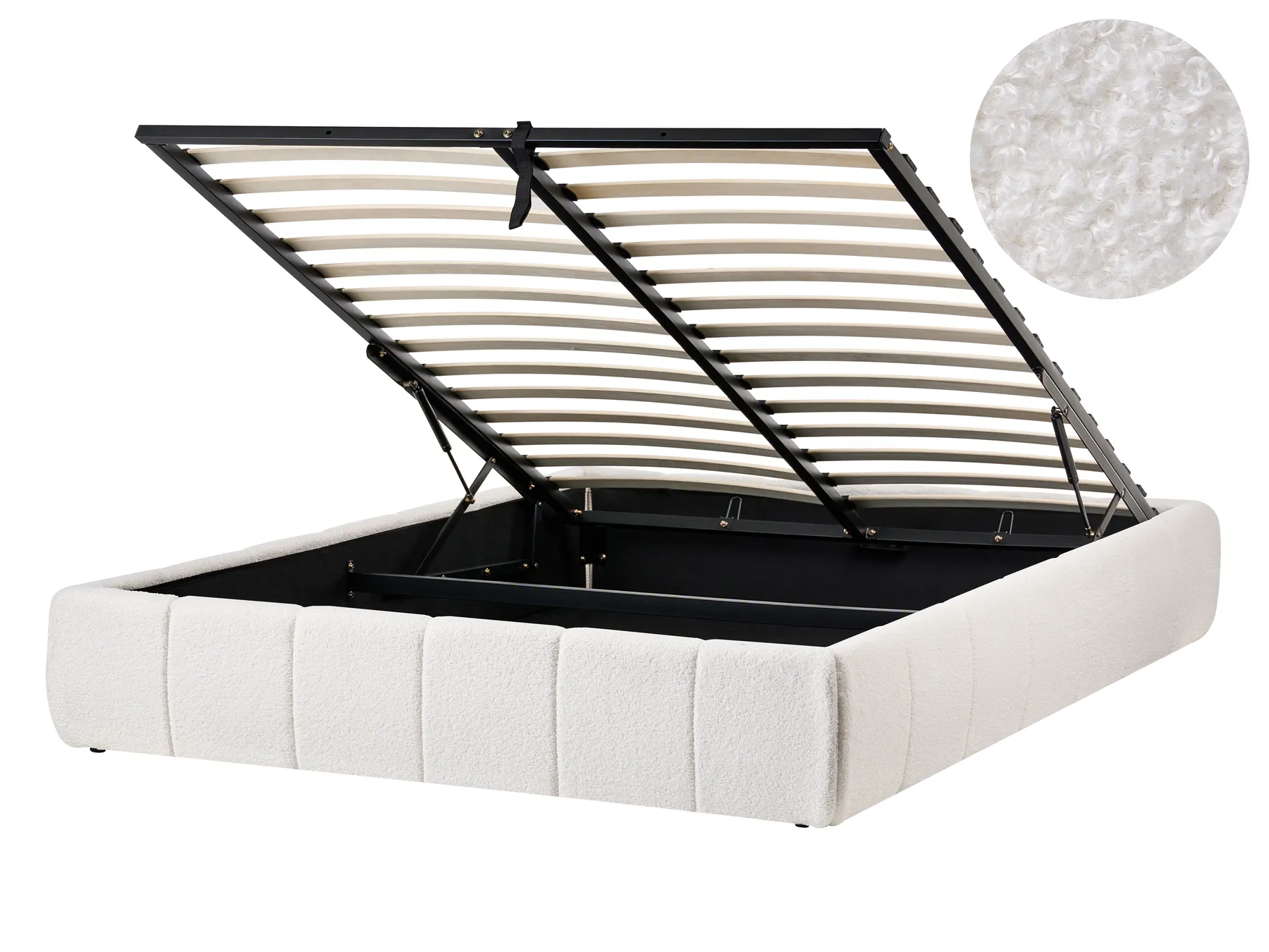 Ottoman Bed without Headboard GENAS Boucle Off-White 140 x 200 cm (EU Double)_1070365