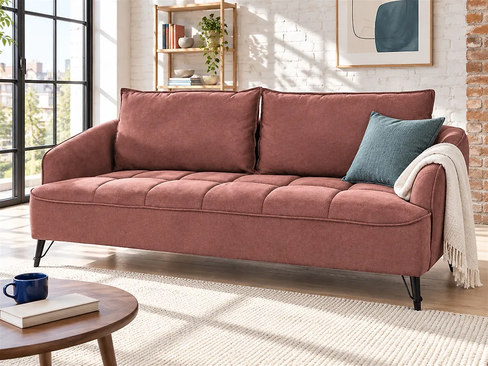 Sofa 3-Sitzer HOBRO Stoff Burgunderrot_1178984