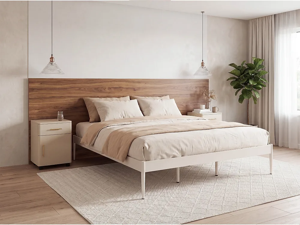 Bett mit Lattenrost Metall VAURS 180 x 200 cm Hellbeige