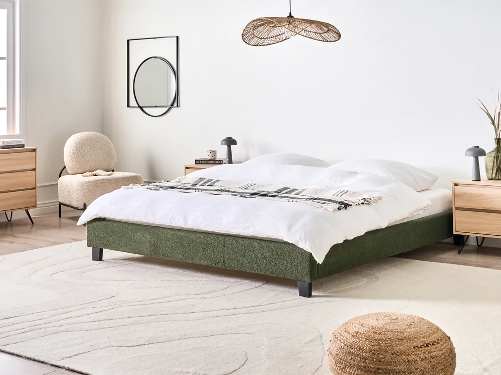 Bett ohne Kopfteil Bouclé ROANNE 180 x 200 cm Dunkelgrün