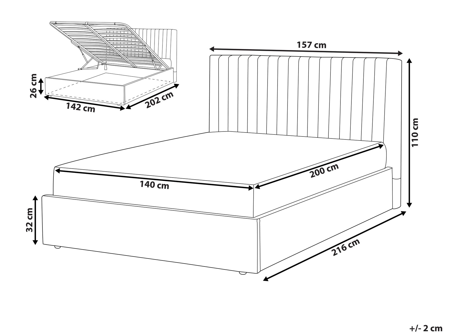 Bett mit Stauraum VION Bouclé Beige 140 x 200 cm_1042707