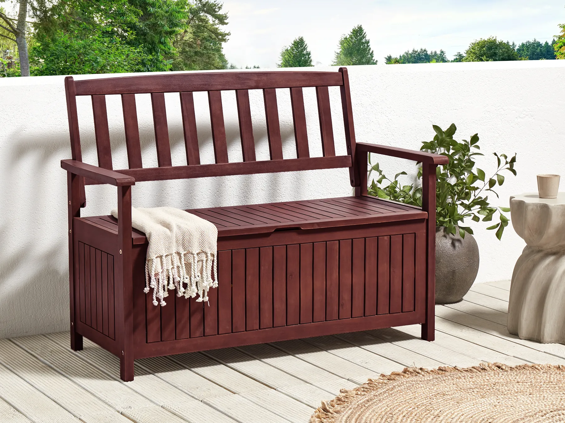 Gartenbank SOVANA 120 cm mit Stauraum Akazienholz Dunkelrot_883982