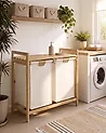 Wäschekorb 2er Set mit Ablage AZUFRERA Bambus Hellbraun / Weiß 70 L