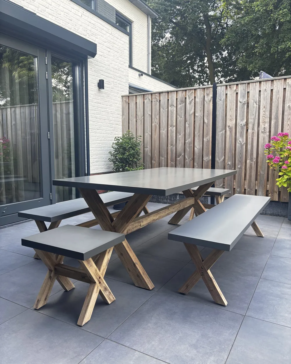 Gartenmöbel Set mit Bänken und Hockern 8-Sitzer OLBIA Beton Grau_1005616