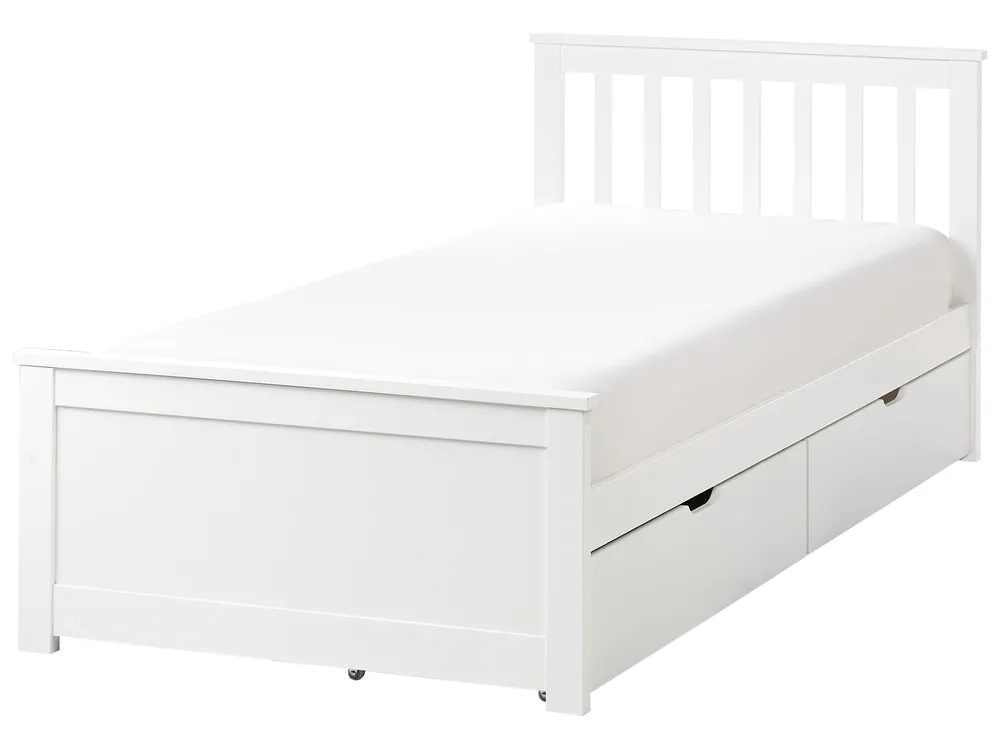 Bett mit 2 Schubladen OLENDON Kiefernholz Weiß 90 x 200 cm_954544