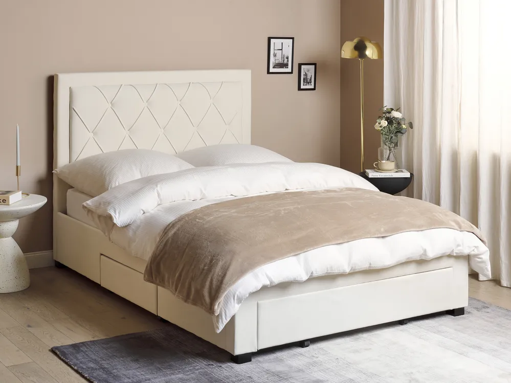 Bett mit Schubladen LIEVIN Samtstoff Hellbeige 140 x 200 cm_902391
