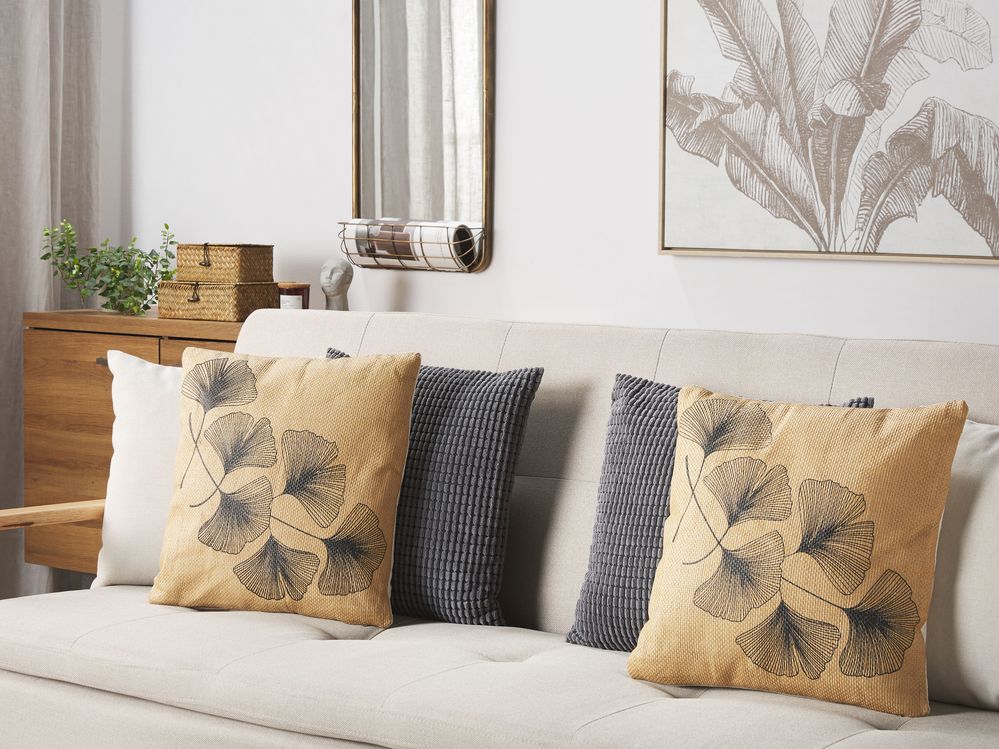 Set van 2 sierkussens WAKAD 45 x 45 cm Beige bladpatroon