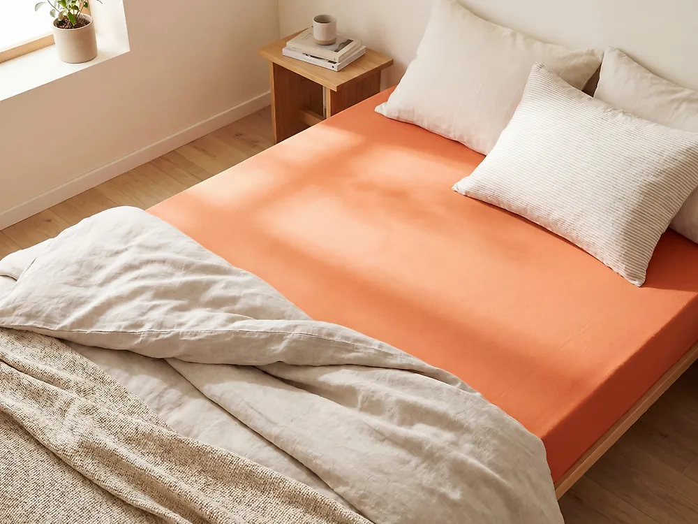 Fitted Sheet JANBU 90 x 200 cm Cotton Orange_1179537