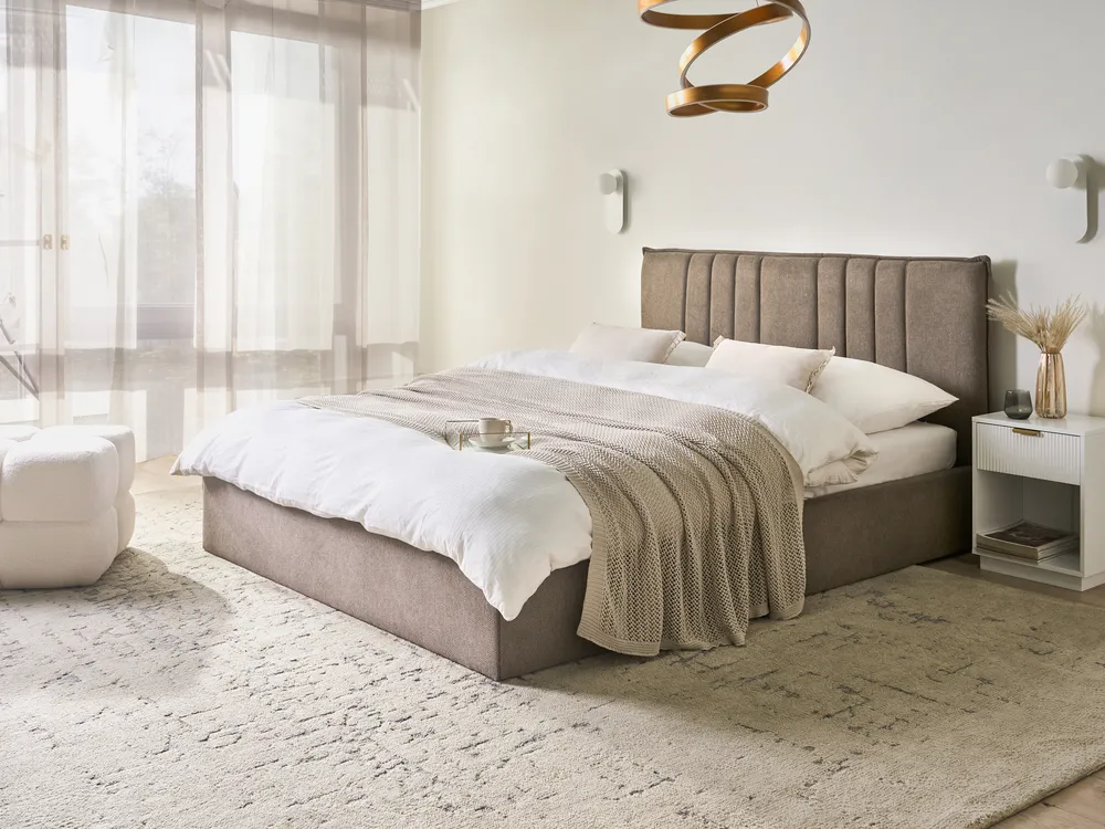 Bett mit Stauraum TARASCON Stoff Taupe 160 x 200 cm