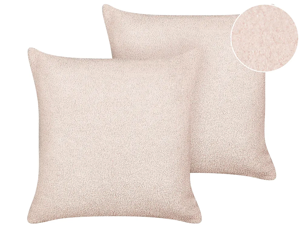Set of 2 Decorative Cushions LEUZEA 45 x 45 cm Boucle Pastel Pink Solid_1185052