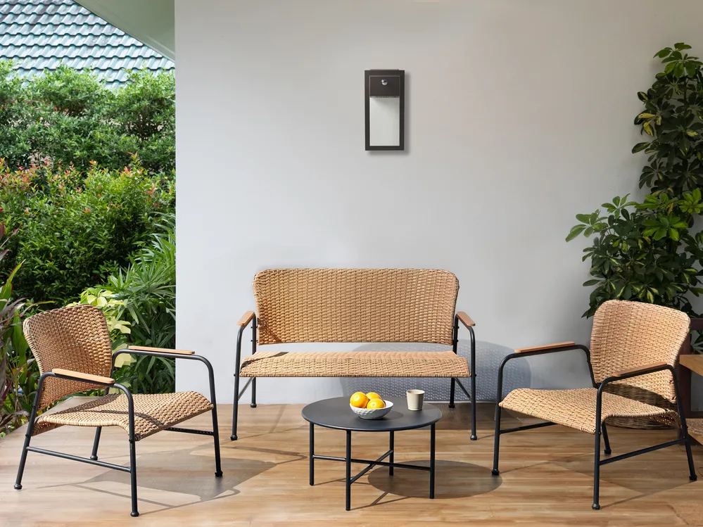 Lounge Set mit Tisch 4-Sitzer OFANTO Polyrattan Naturfarben