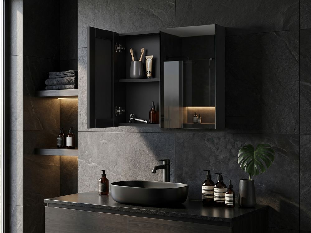 Armoire de toilette murale NAVARRA 60 cm x 60 cm Noir