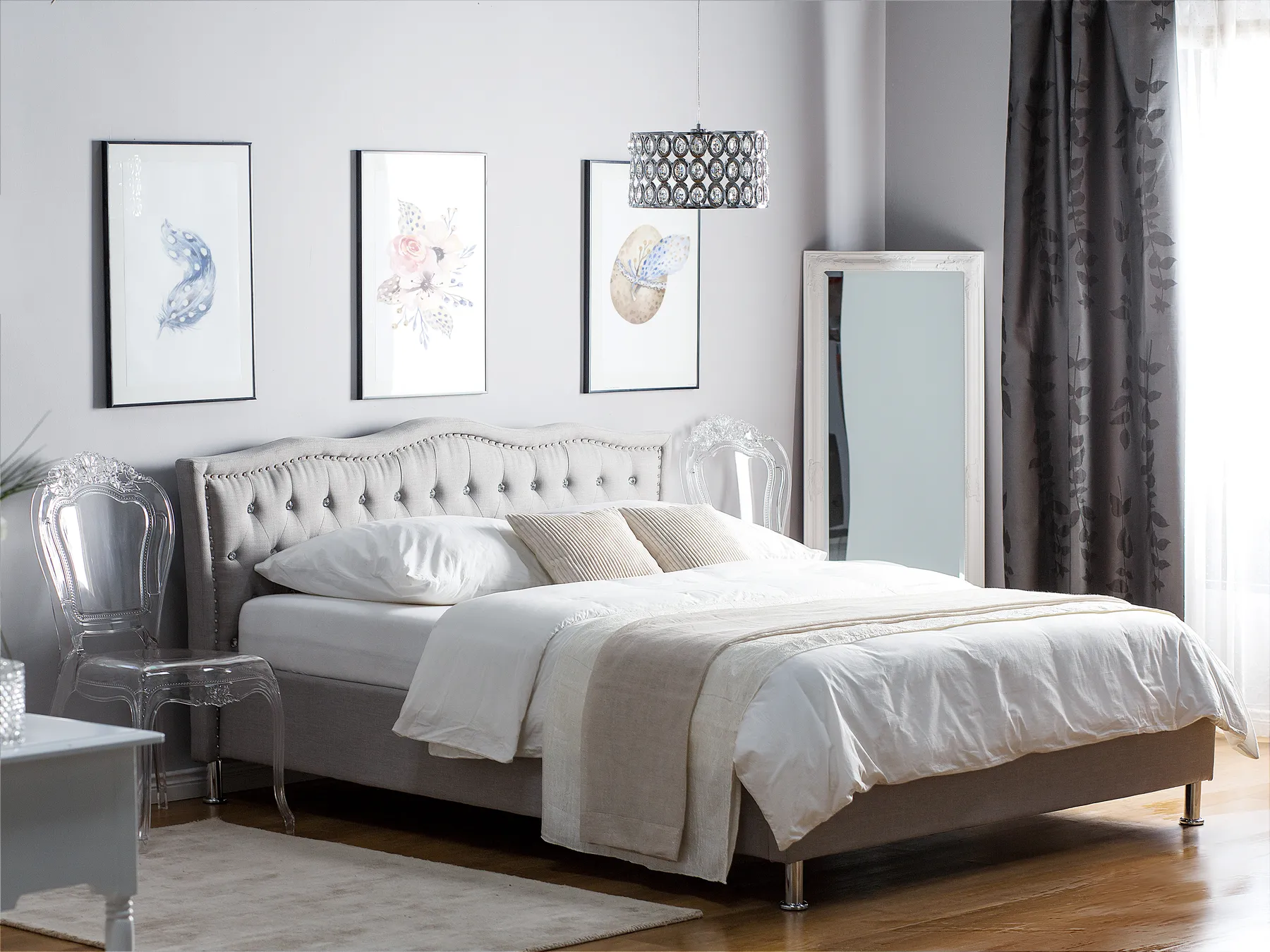 Bett mit Lattenrost Stoff METZ 160 x 200 cm Hellgrau_749218