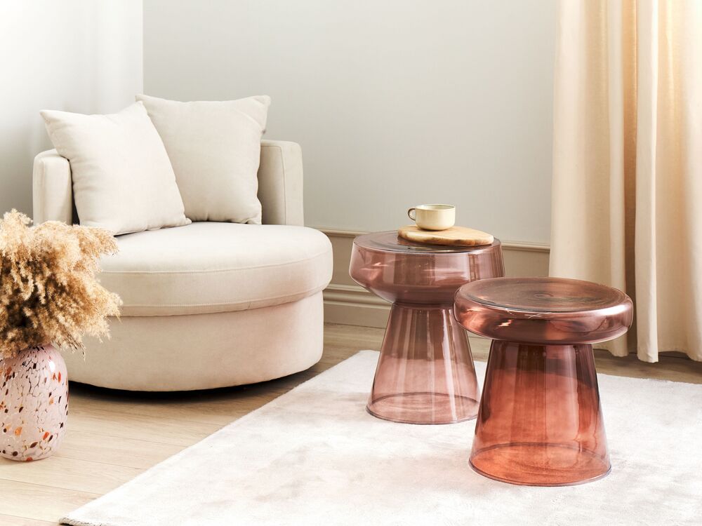 Set of 2 Side Tables LAGUNA/CALDERA Glass Red