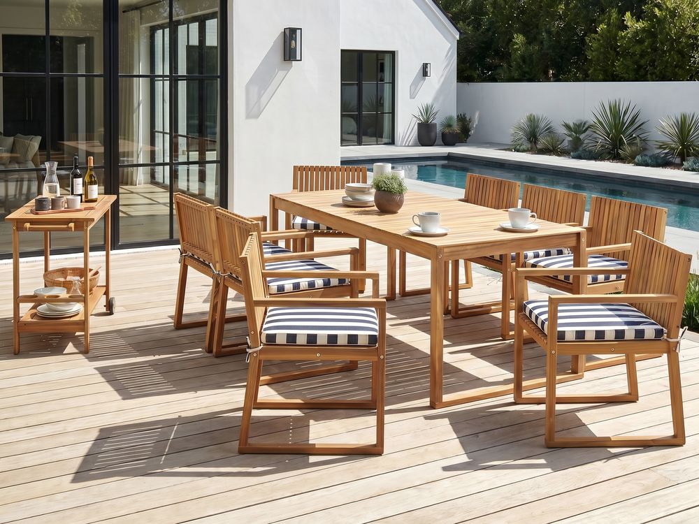 Salle à manger de jardin 8 places SASSARI II avec coussins Bois d'acacia certifié Bleu marine