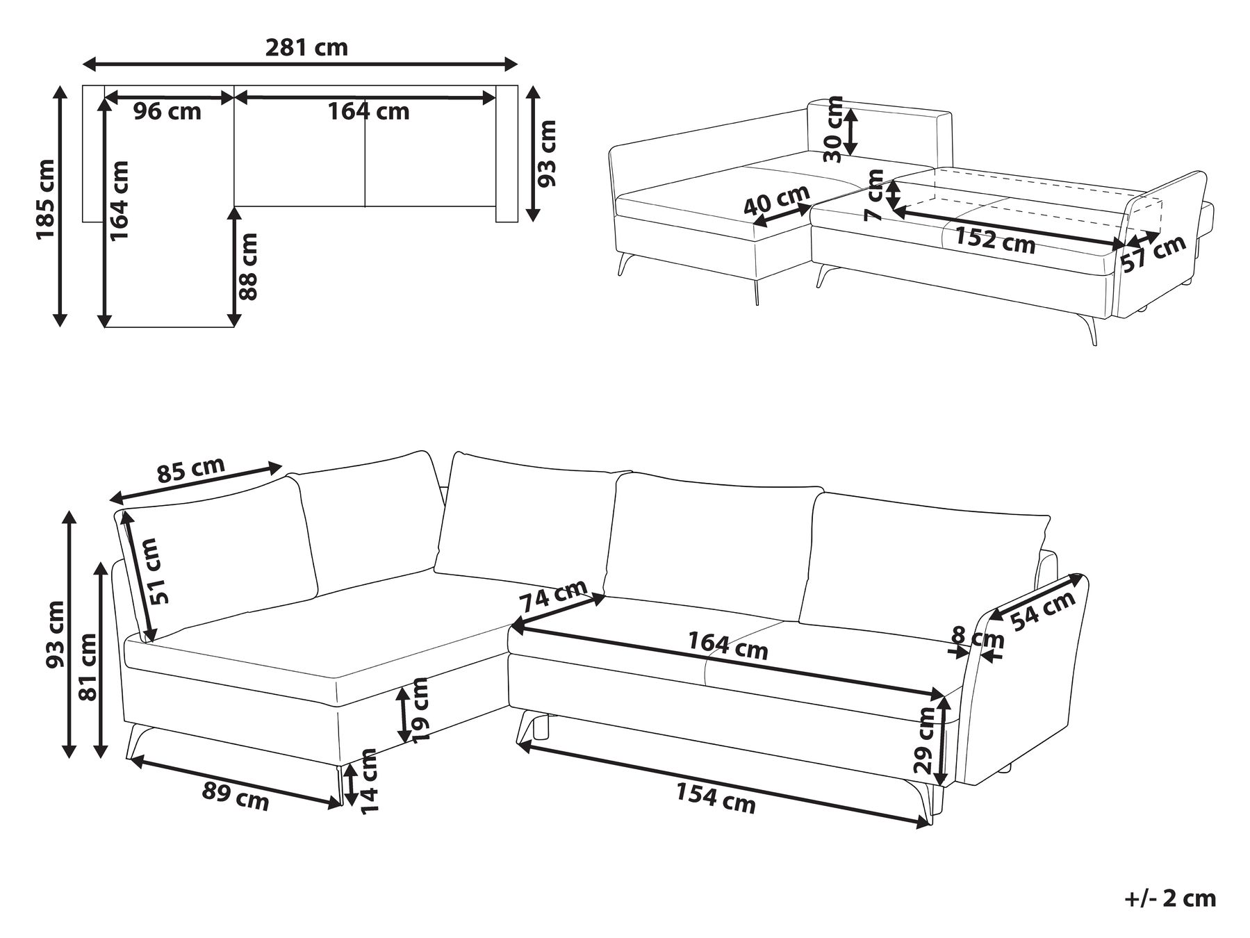 Eckschlafsofa 3-Sitzer KOGE mit Stauraum Stoff Grün rechtsseitig_1087855