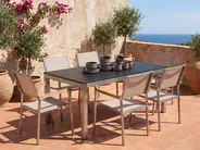Gartenmöbel Set 6-Sitzer GROSSETO Granit poliert Schwarz / Beige_767053
