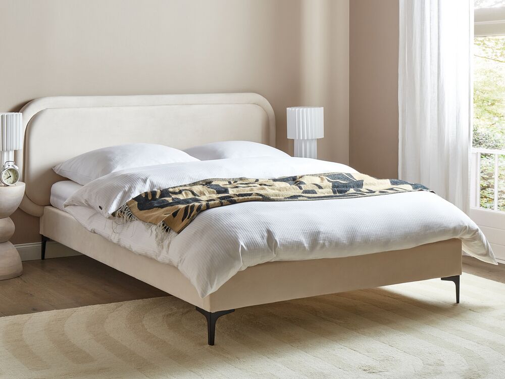 Bed Velvet SUZETTE 160 x 200 cm (EU King Size) Light Beige