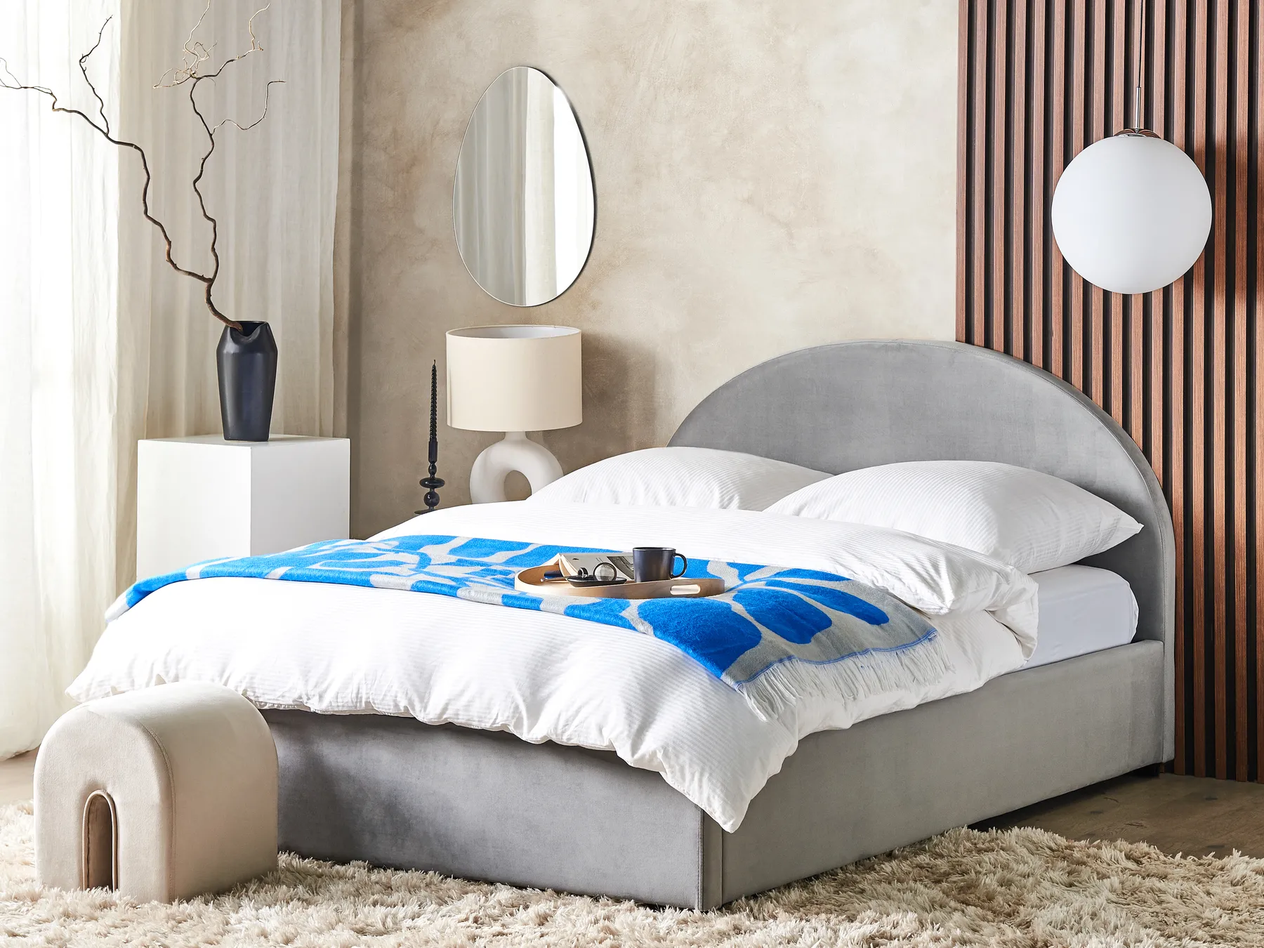Ottoman Bed VAUCLUSE Velvet Light Grey 160 x 200 cm (EU King Size)_837422