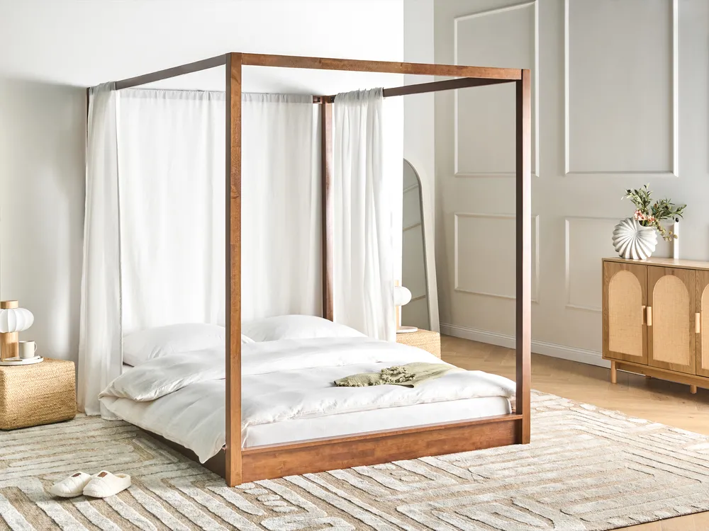 Himmelbett Holz HERLIERE 160 x 200 cm Dunkelbraun_1037170
