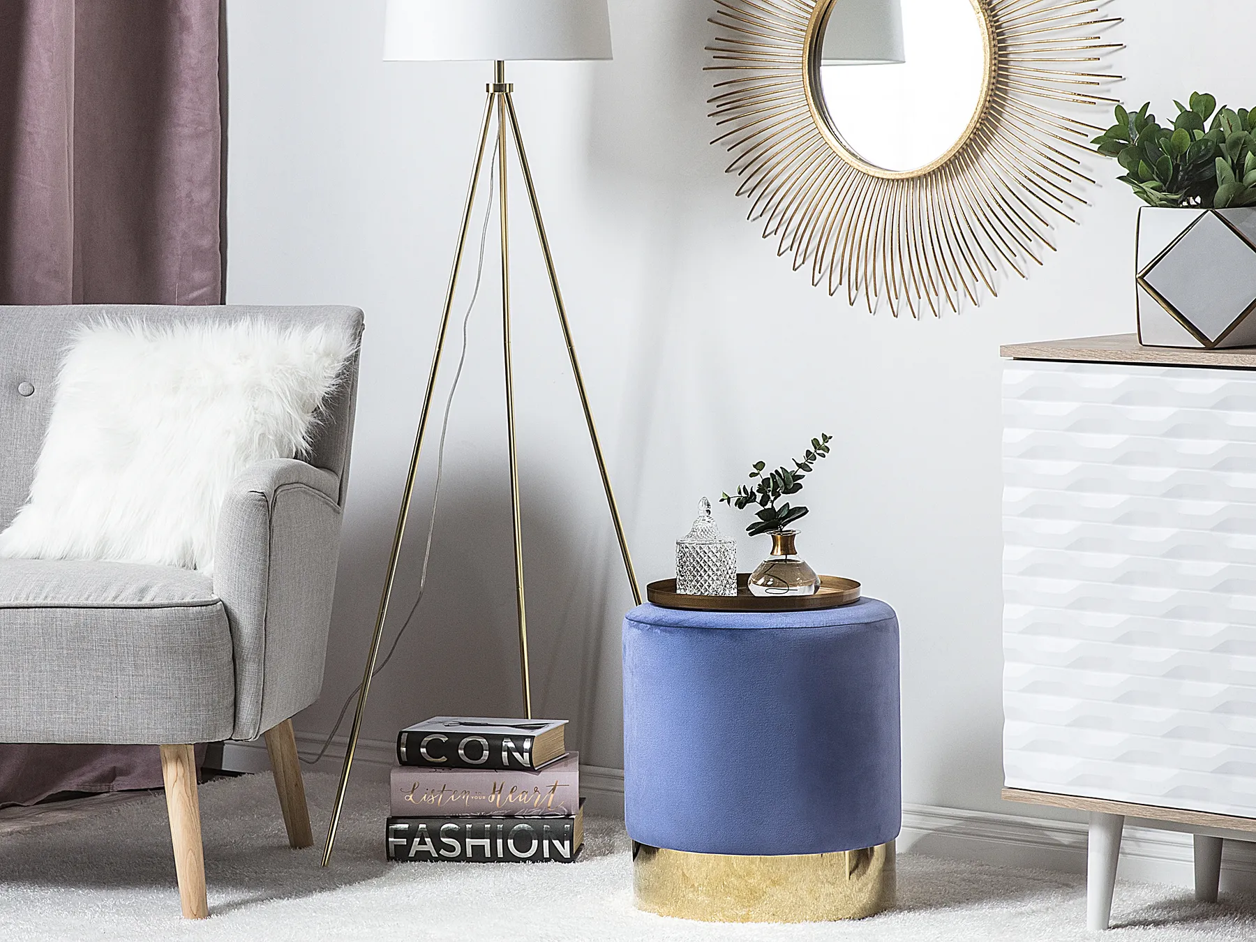 Pouf SOPHIA Samtstoff Marineblau_719676
