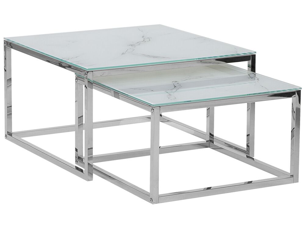 Set van 2 salontafels BREA Veiligheidsglas Wit marmer