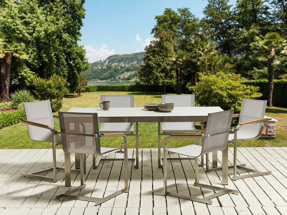 Gartentisch COSOLETO 180 cm 90 cm Glas Weiß