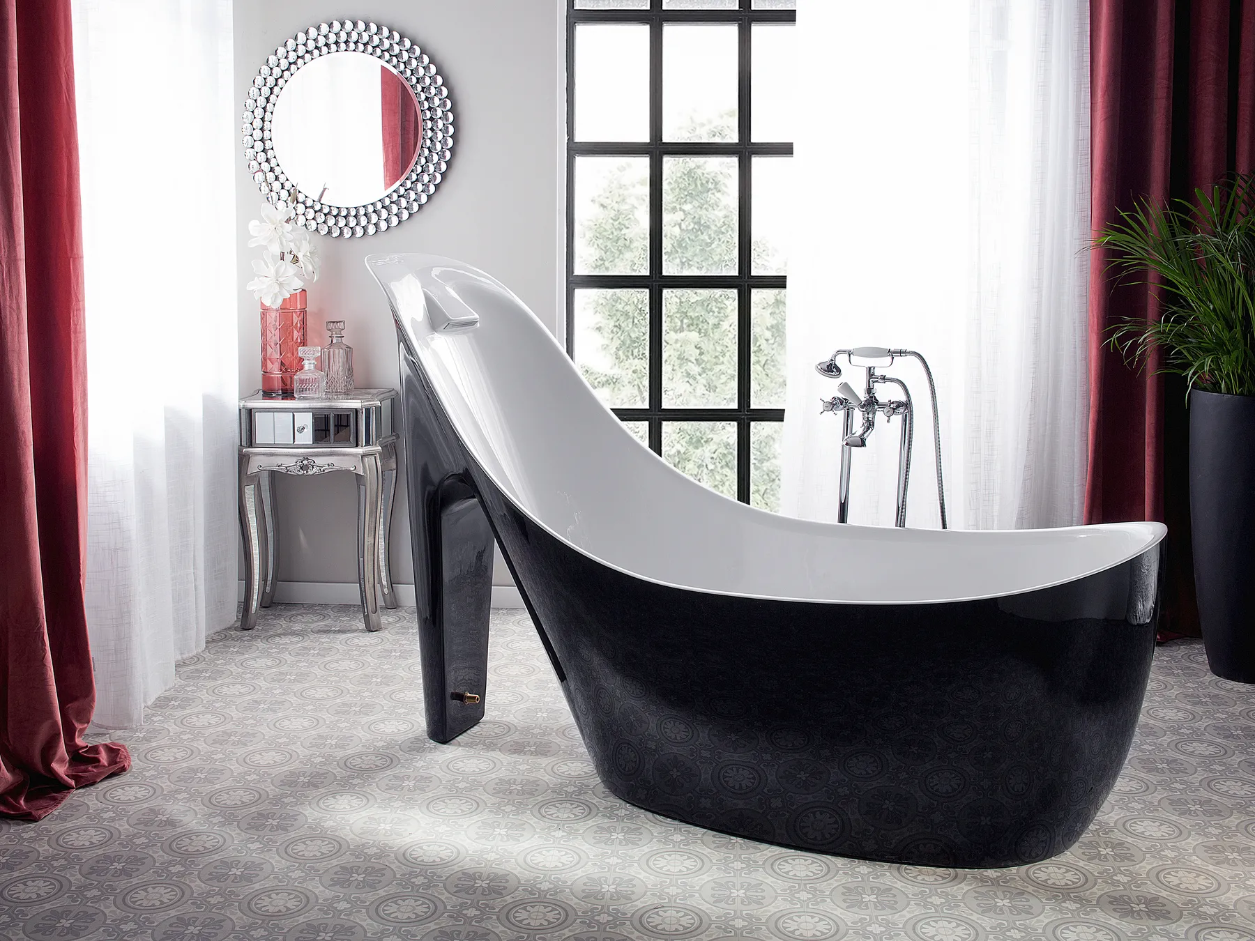 Freistehende Badewanne COCO 180 x 80 cm Schwarz / Weiß_717599