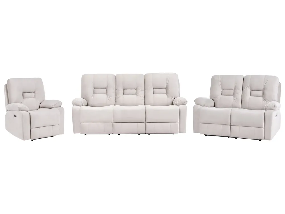 Sofa Set elektrisch verstellbar 6-Sitzer BERGEN mit USB-Anschluss Samtstoff Hellbeige_1064814
