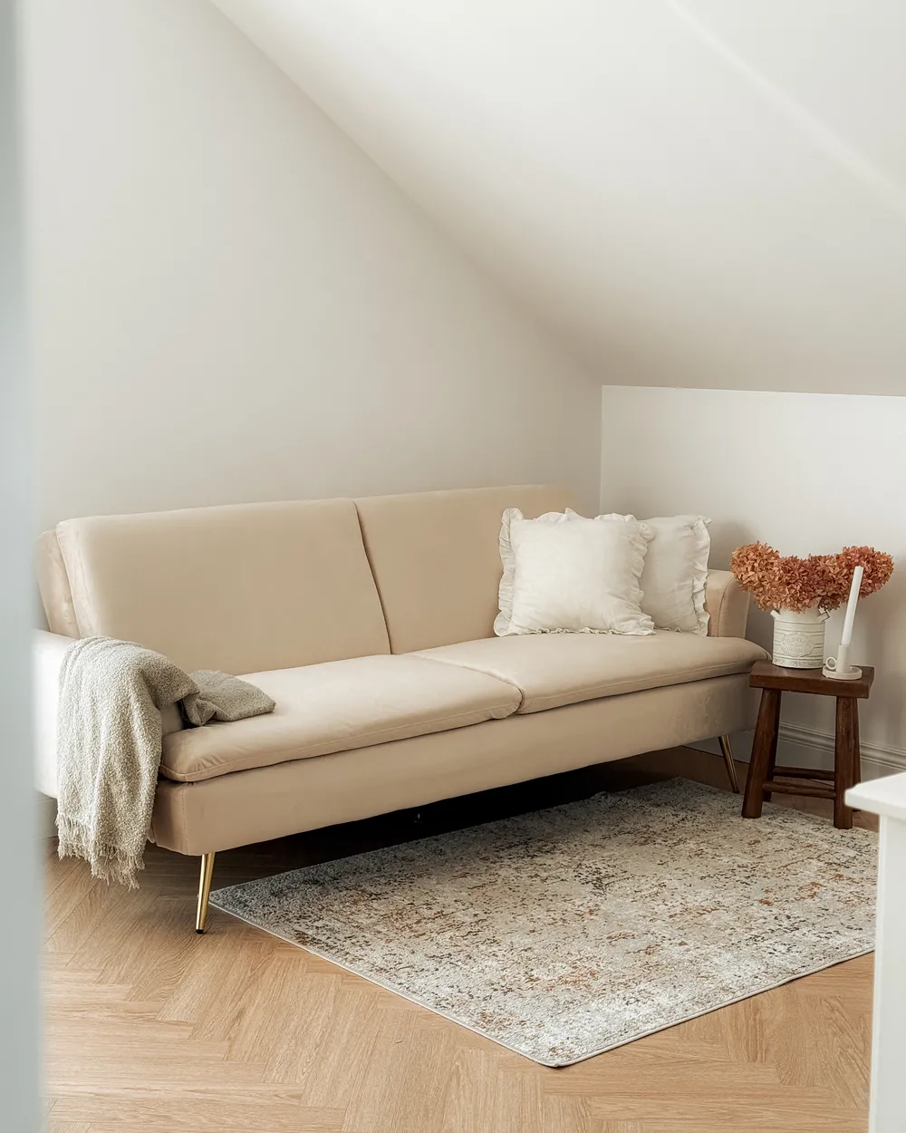 Sofa Bed 3 Seater VETTRE Velvet Light Beige_1038768