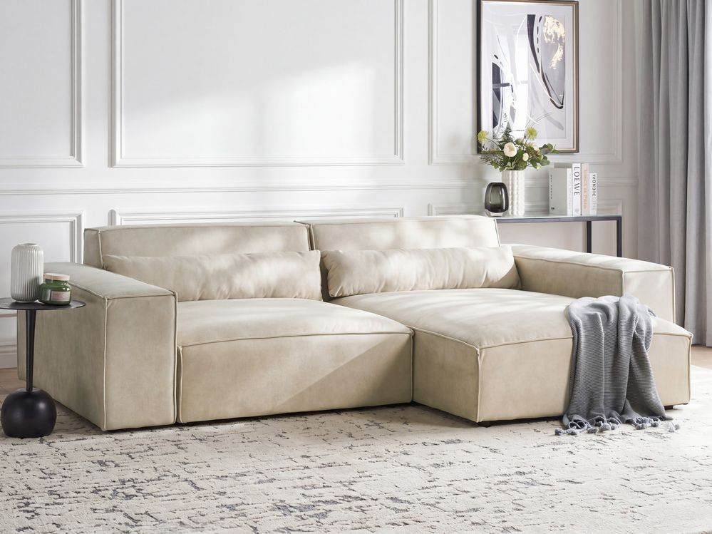 Modular Corner Sofa 3 Seater HELLNAR Velvet Light Beige Left Hand