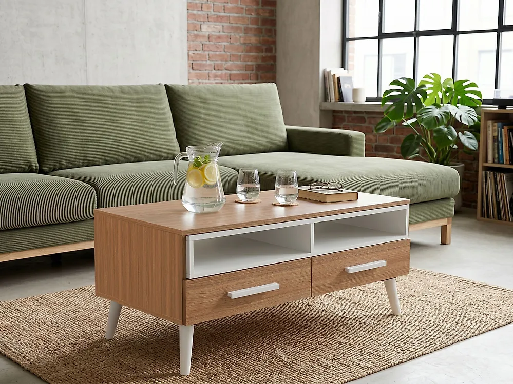 Coffee Table ALLOA with Storage Light Brown/ White_1177370