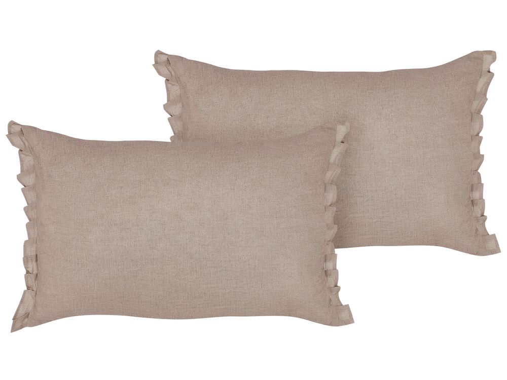 Set of 2 Decorative Cushions SASSAFRAS 30 x 45 cm Linen Light Brown Solid
