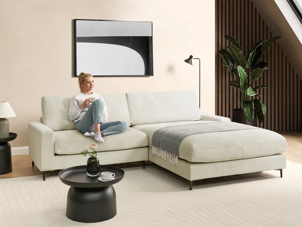 Ecksofa 3-Sitzer MALOY Chenillegewebe Cremeweiß linksseitig_985208