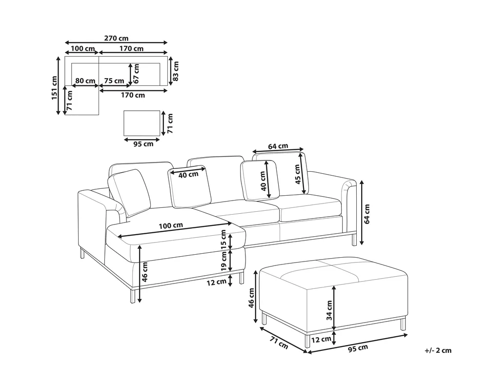 Ecksofa 4-Sitzer OSLO mit Ottomane Echtleder Hellbeige rechtsseitig_759671
