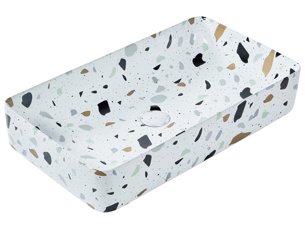 Countertop Basin NULES 510 x 340 mm Ceramic Terrazzo Effect White Terrazzo